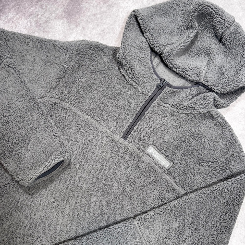 Columbia Mens Grey Sherpa Fleece Quarter Zip Hoodie Pullover AM3781 Size L